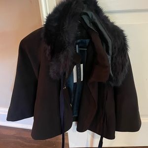NWT Elie Tahari Capelet with faux fur neck accent.